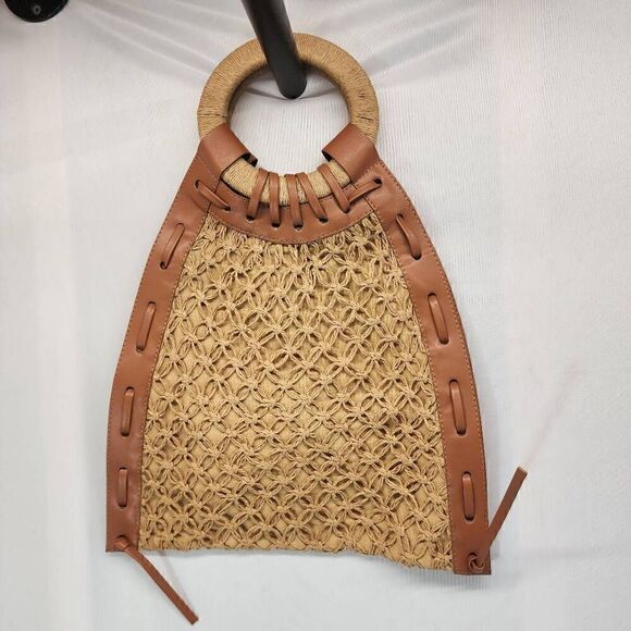 CROCHET Bag Faux Leather Wooden Handle - Picture 2 of 6